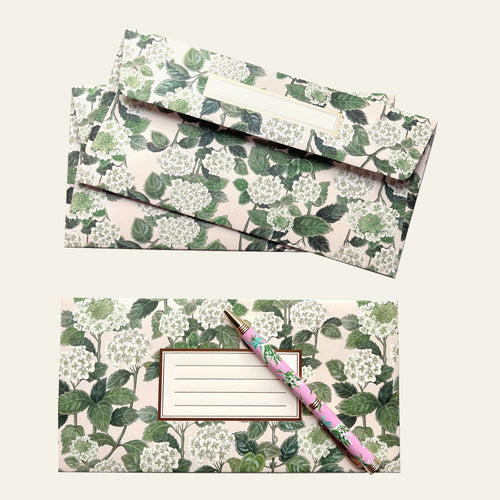 Bespoke Letterpress designer envelopes for writing set (left).