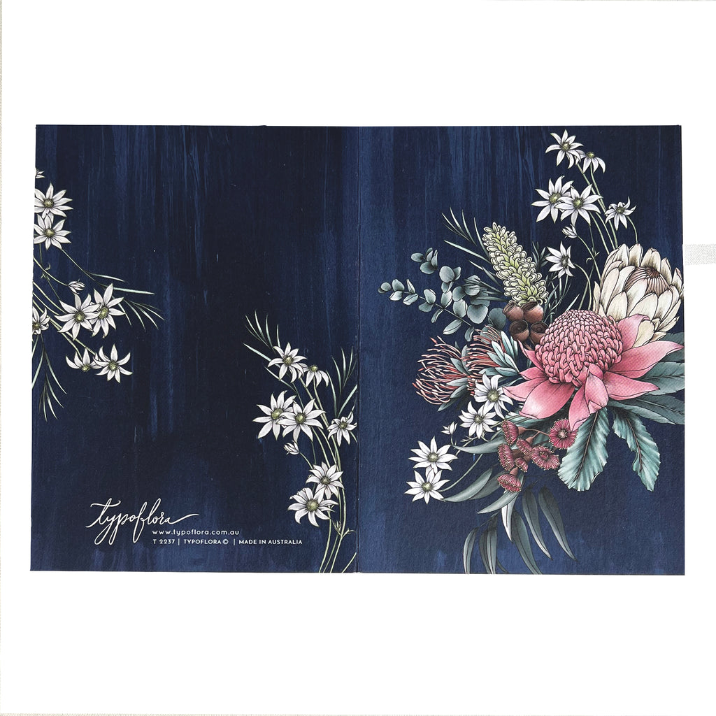 Floral bouquet of native flowers on a note card by Typoflora.