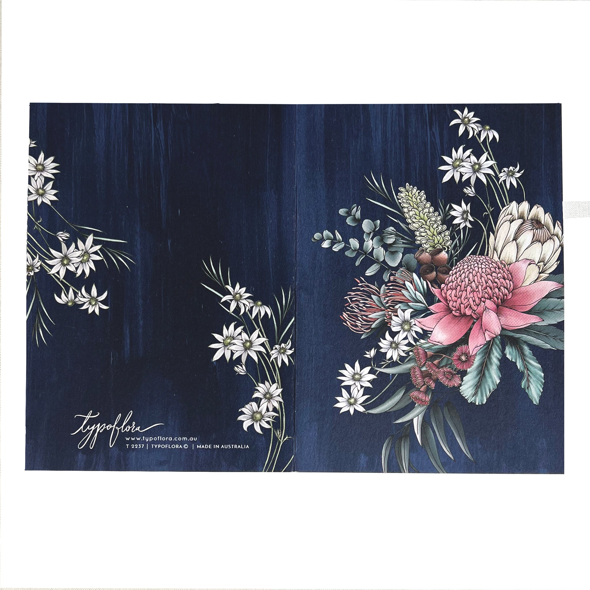 Floral bouquet of native flowers on a note card by Typoflora.