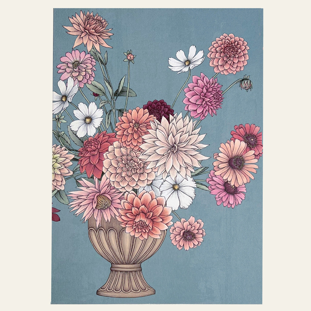 Dahlias in a vase on note card by Typoflora.