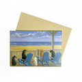 Dogs on deck chairs in note card box by Peter Pauper Press, New York.