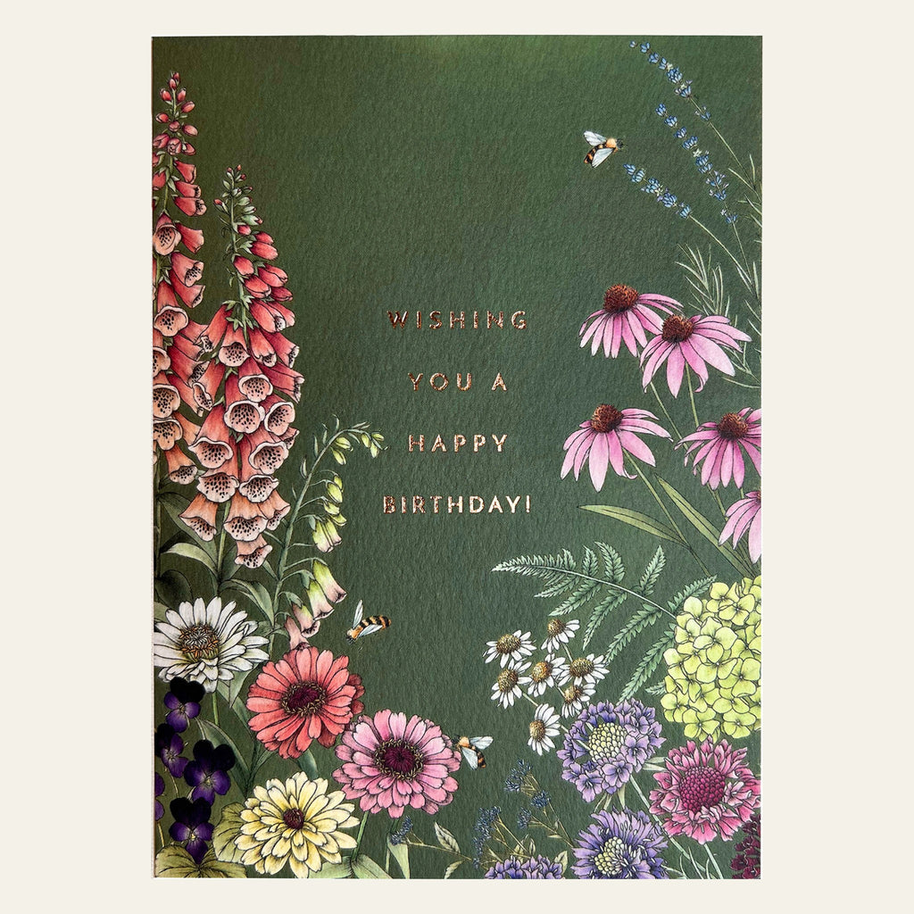 Floral note card with design across front and back by Typoflora.