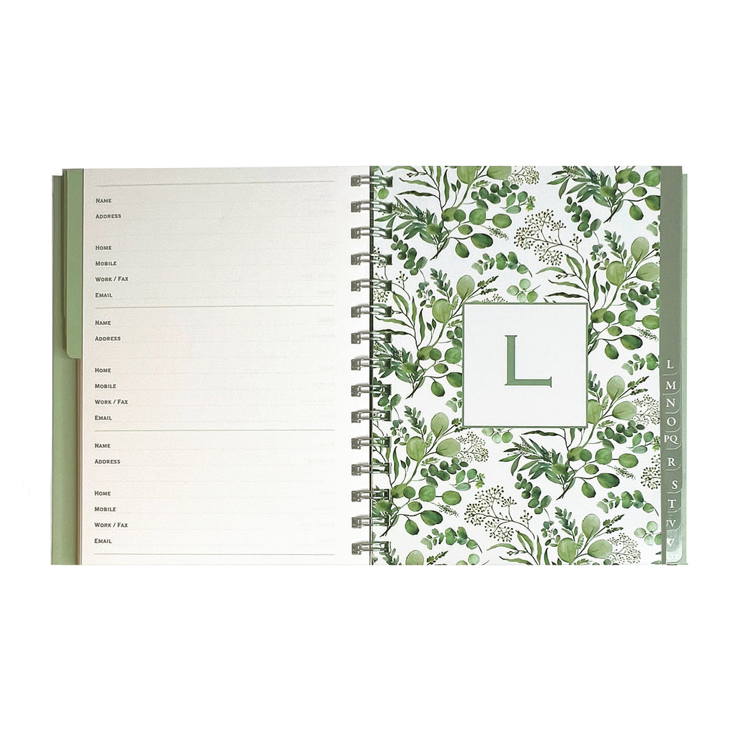 Large size eucalyptus address book by Peter Pauper Press.