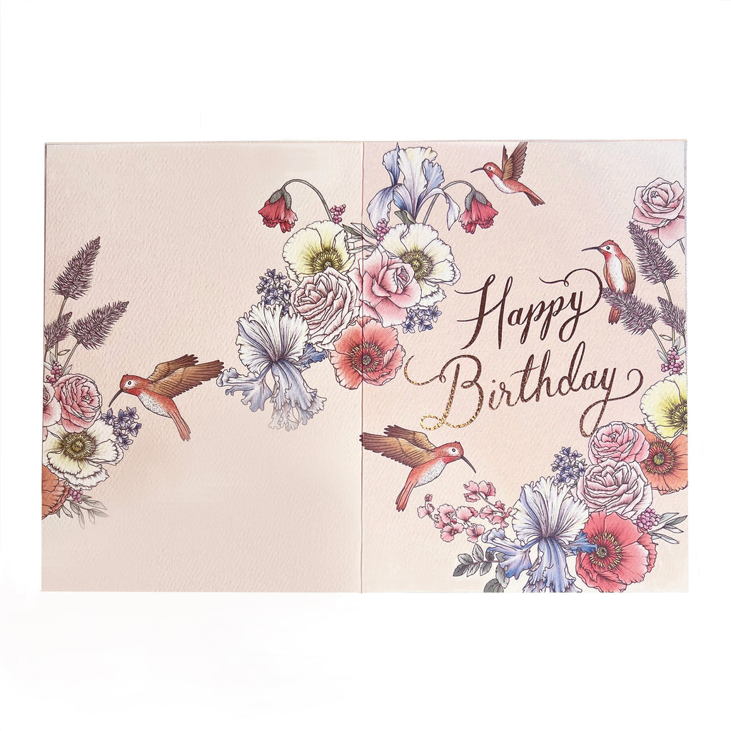 Birthday card with design across front and back, by Typoflora.