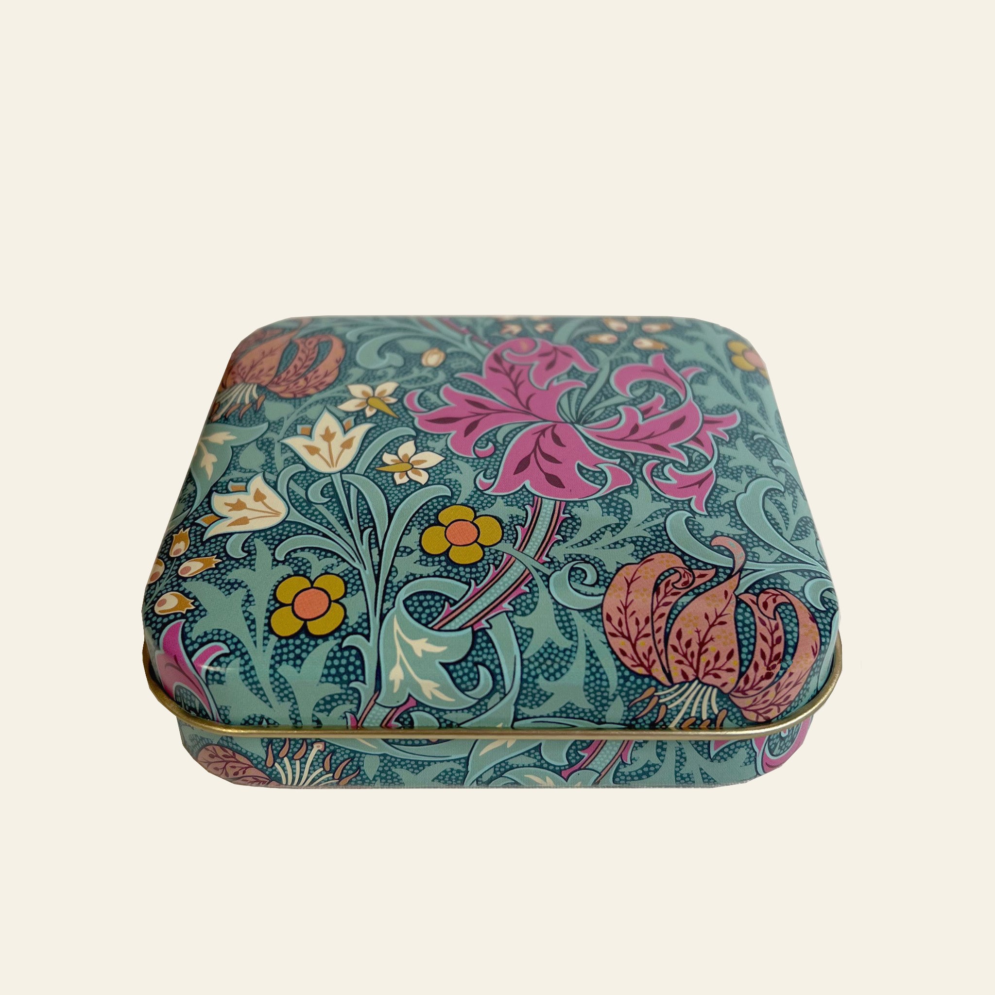 Small William Morris pocket tin with hinged lid.