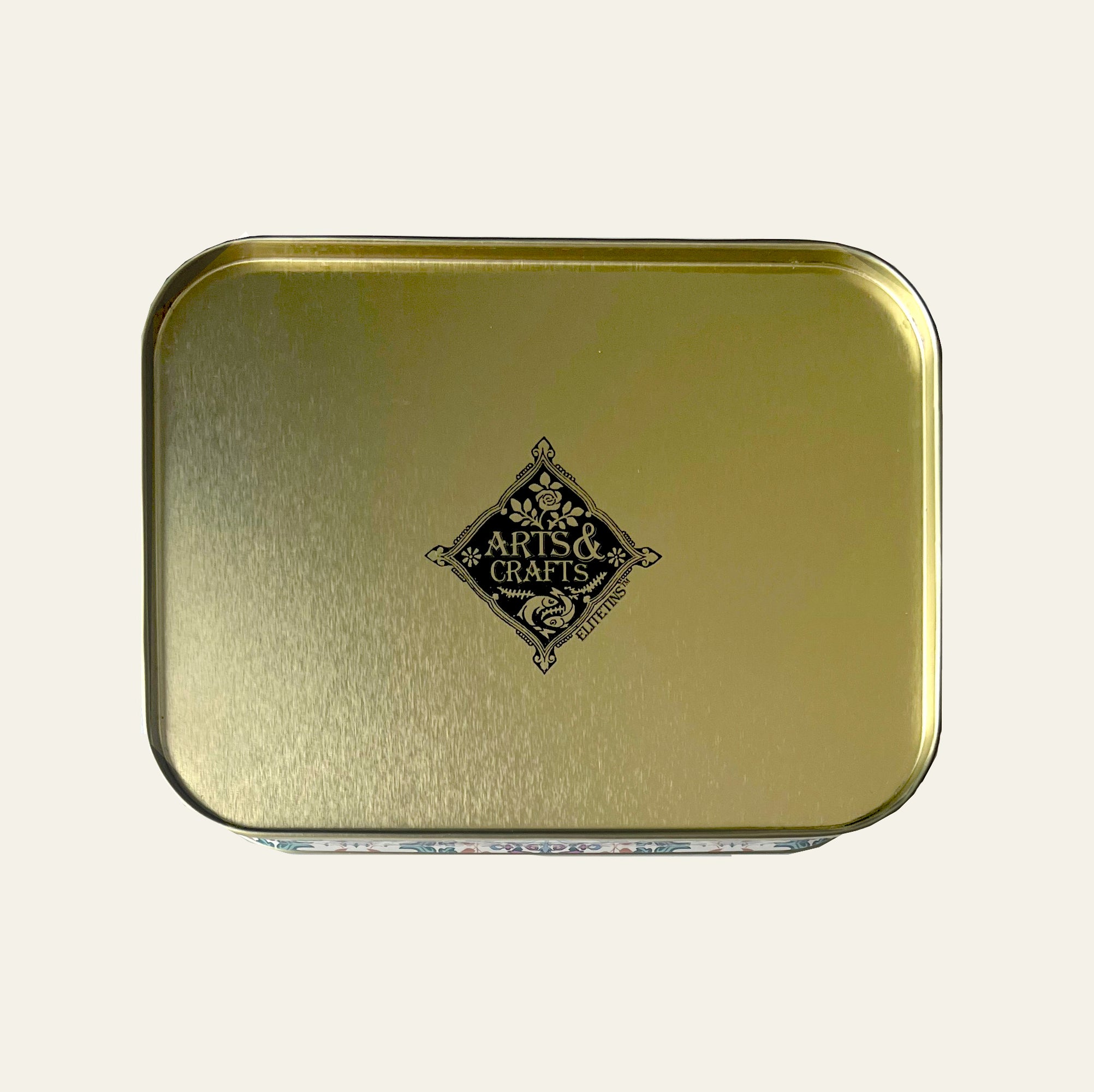 William Morris design on small metal tin with a lid.