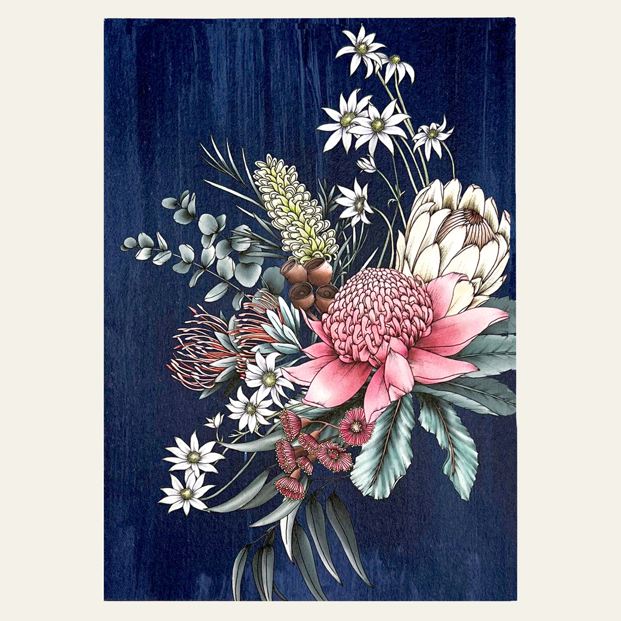 Floral bouquet of native flowers on a note card by Typoflora.