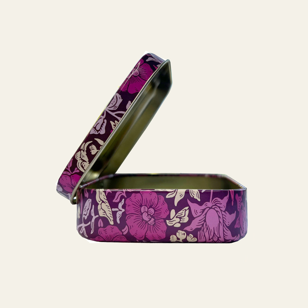 Small William Morris pocket tin with hinged lid.
