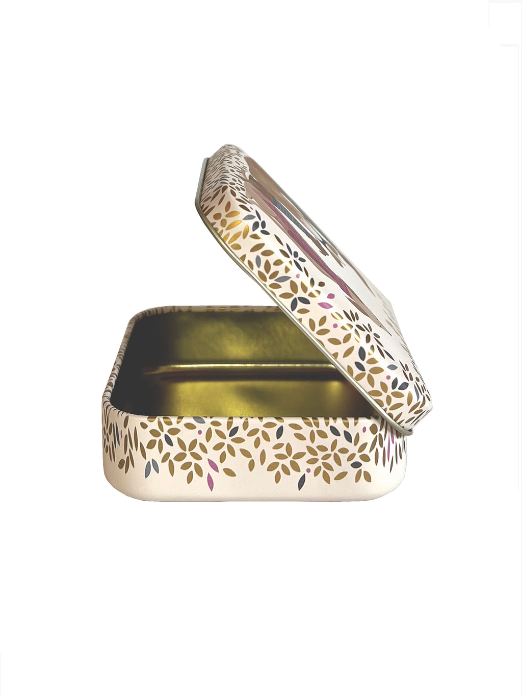 Dapper dogs design on hinged lid of small pocket tin by Sara Miller, London.