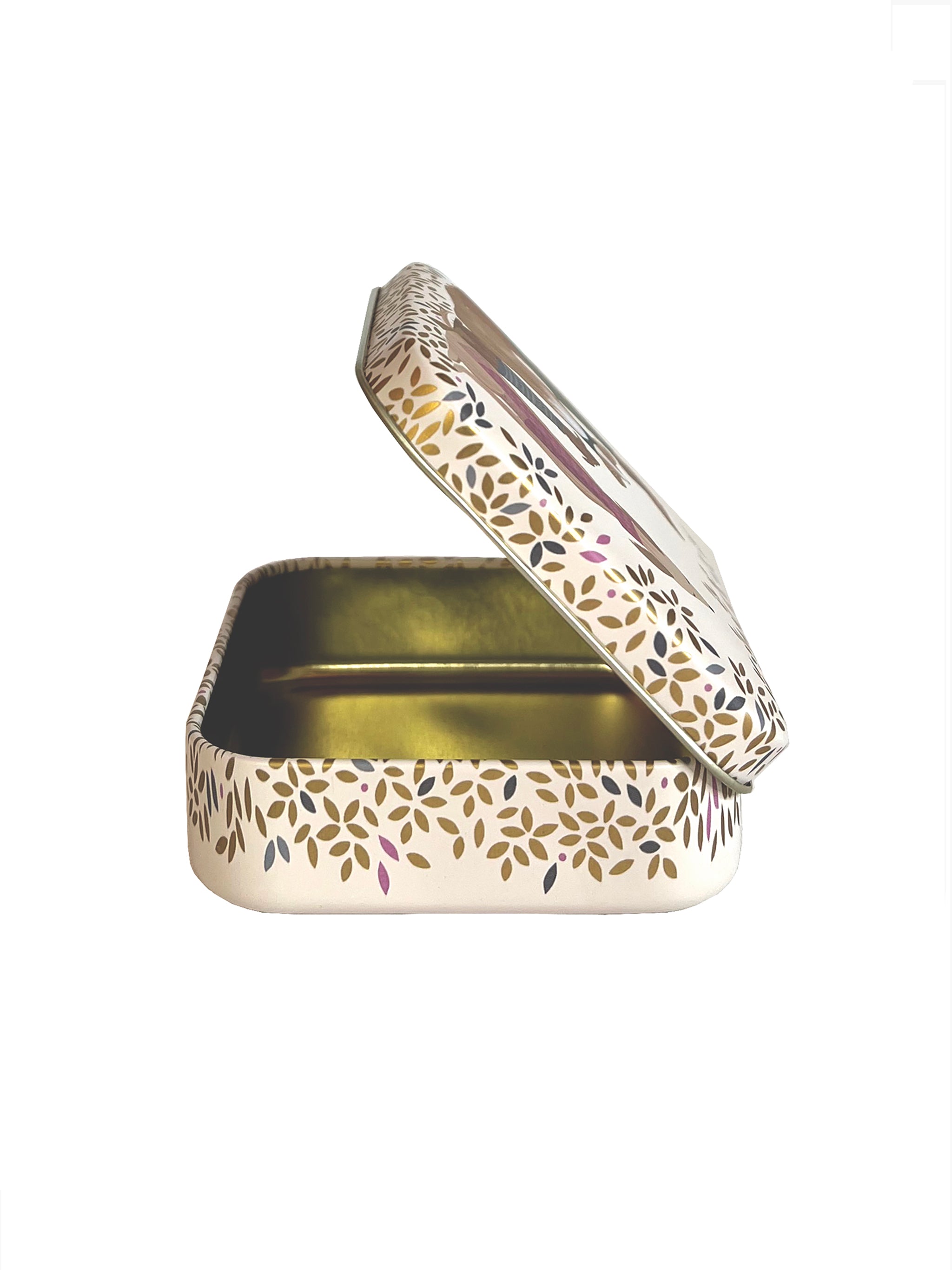 Dapper dogs design on hinged lid of small pocket tin by Sara Miller, London.