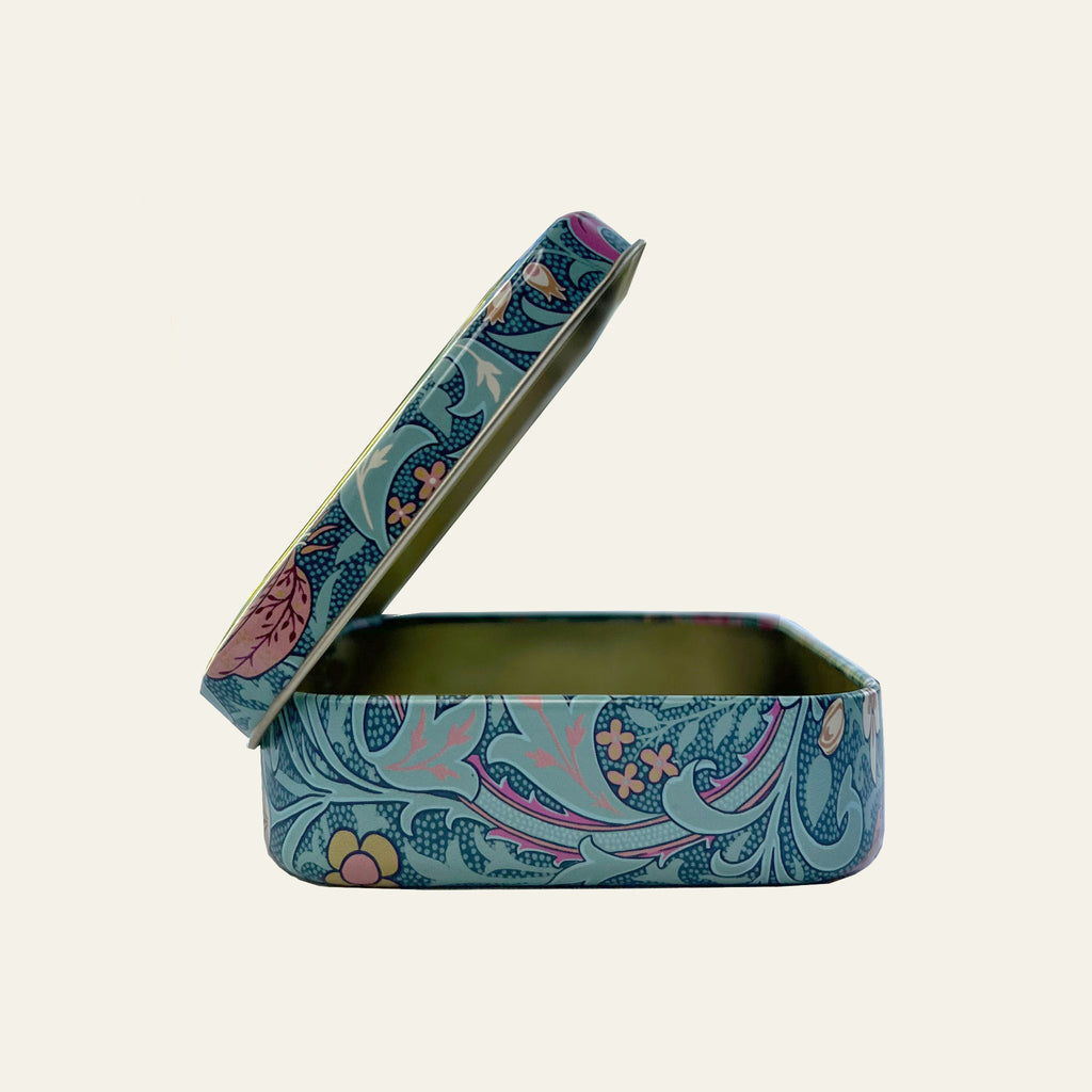 Small William Morris pocket tin with hinged lid.