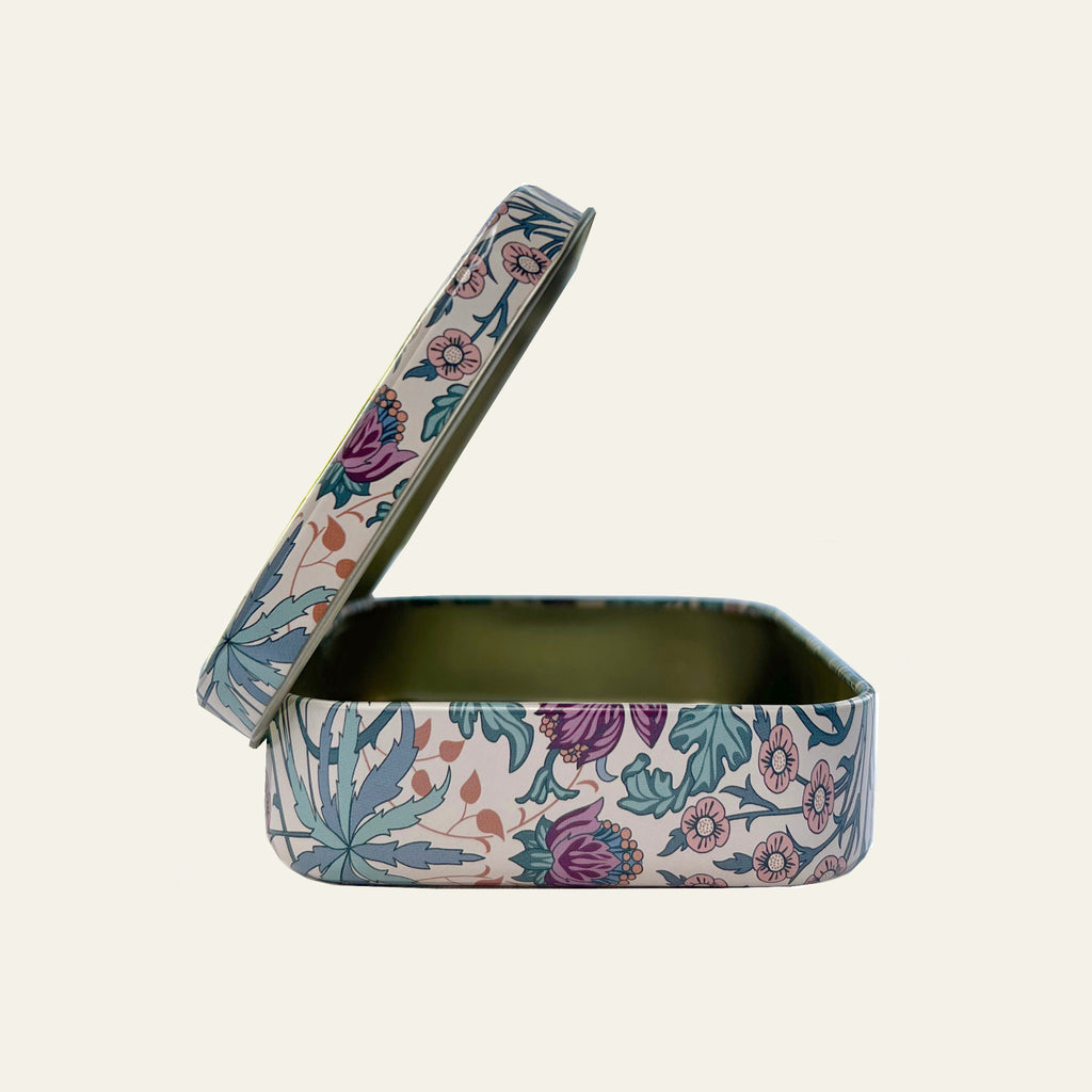 Small William Morris pocket tin with hinged lid.