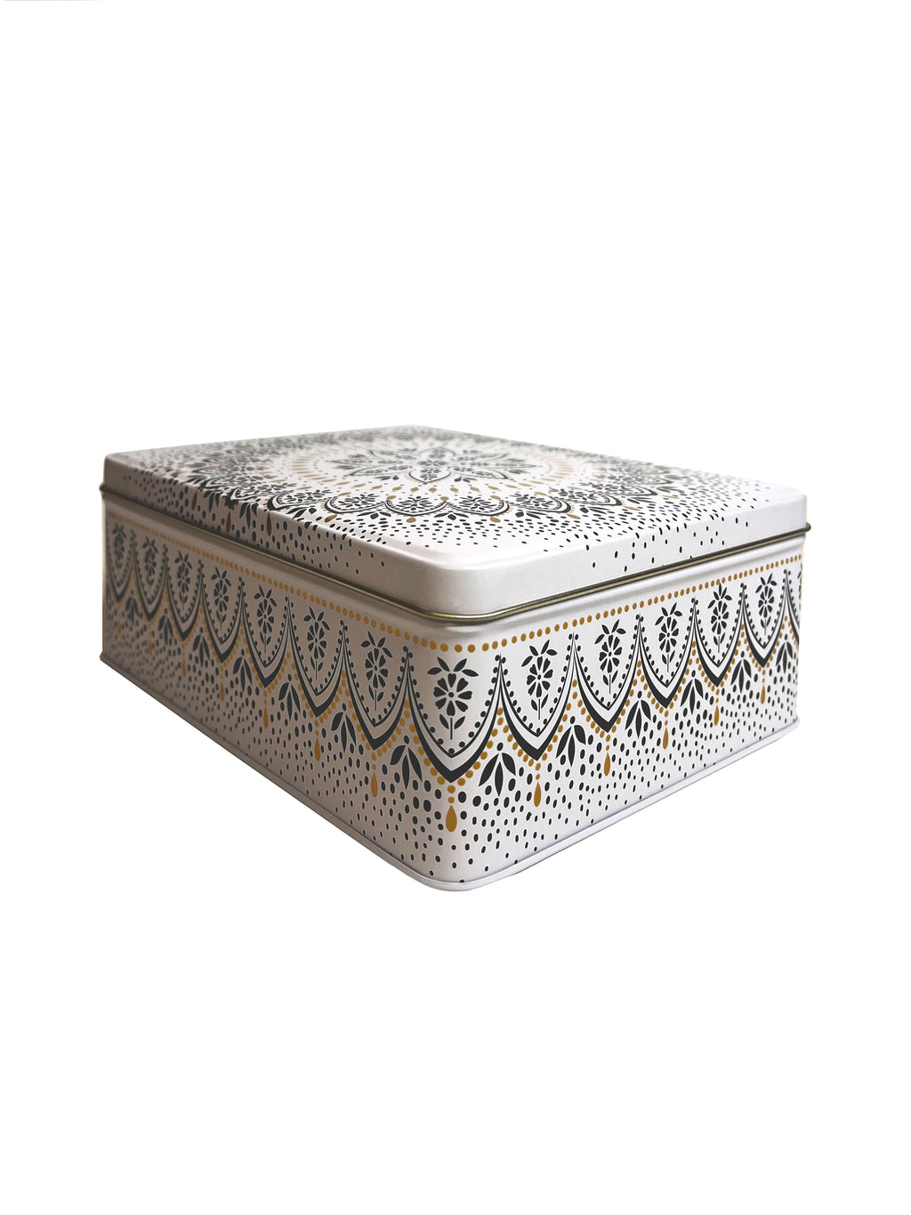 Patterned tin from the Artisanne Noir collection by Sara Miller, London.