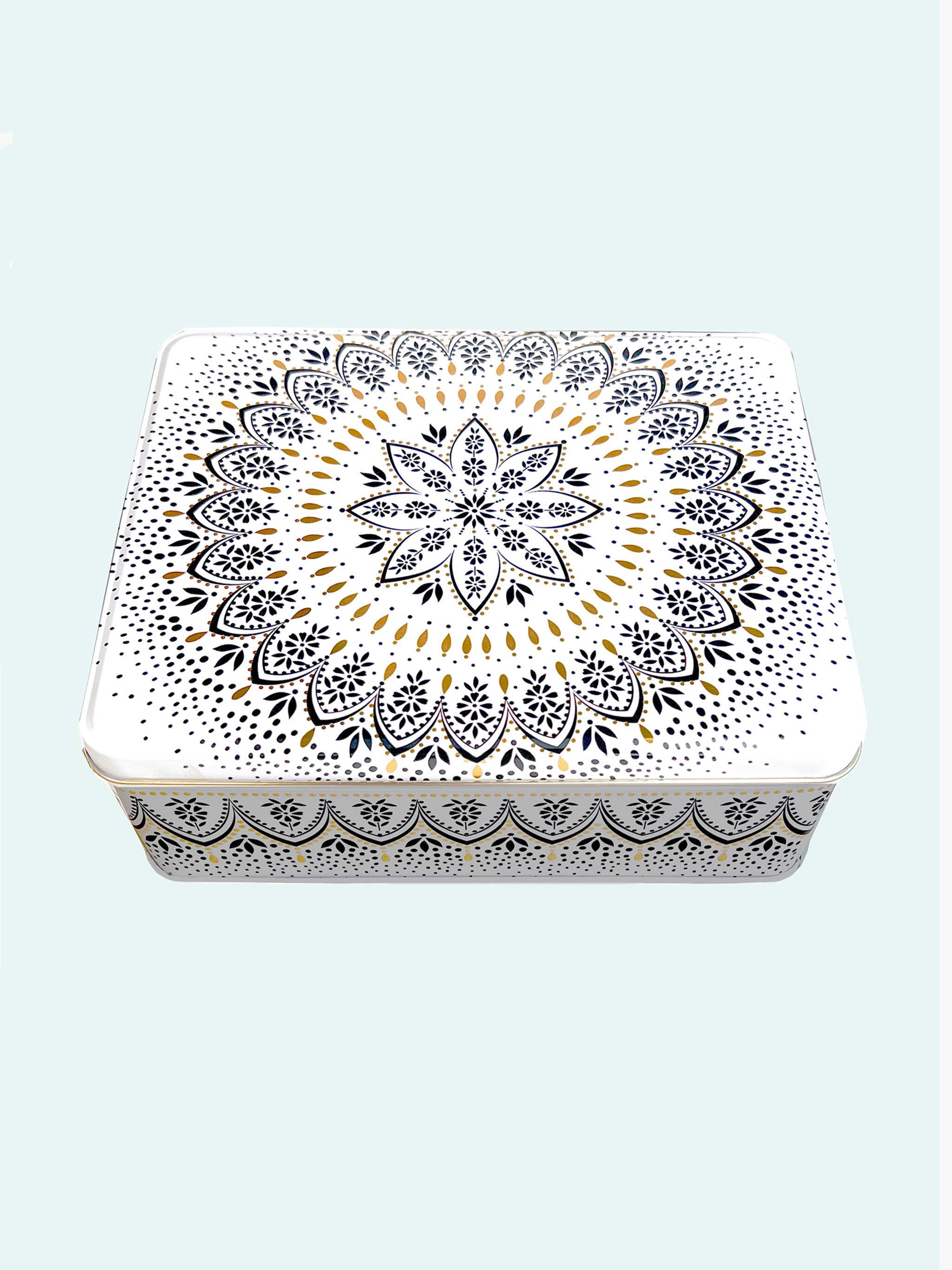 Patterned tin from the Artisanne Noir collection by Sara Miller, London.