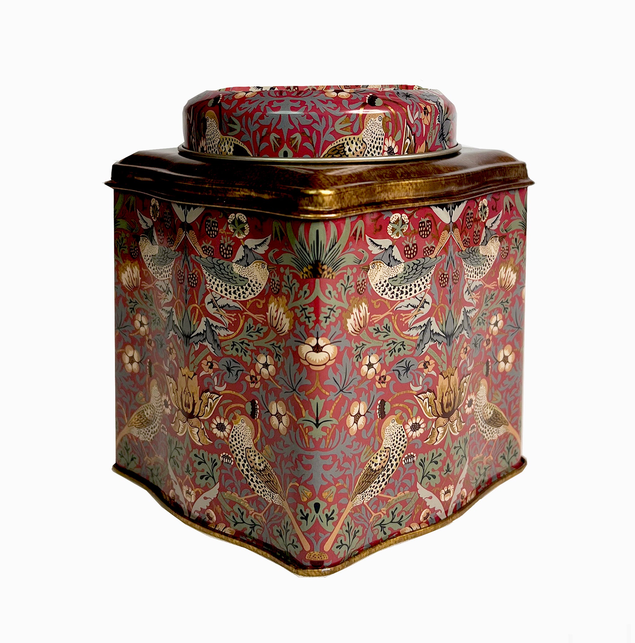 William Morris' famous Strawberry Thief design on a superbly created tea caddy.