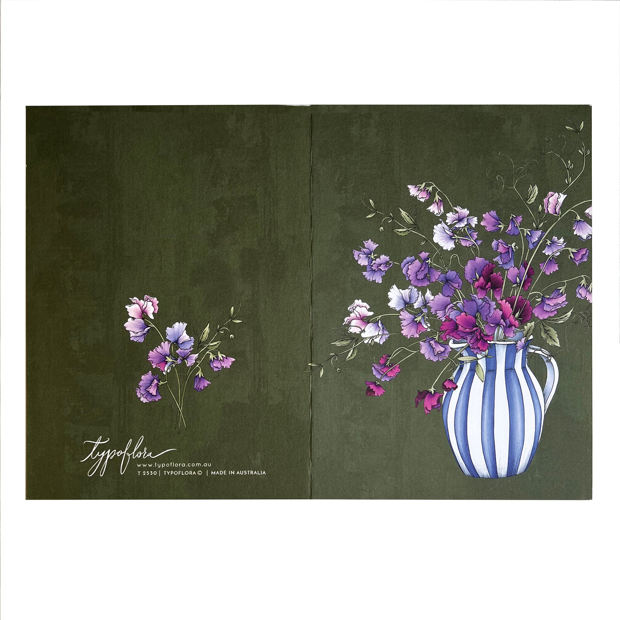Cottage garden sweet peas in a vase by Typoflora.