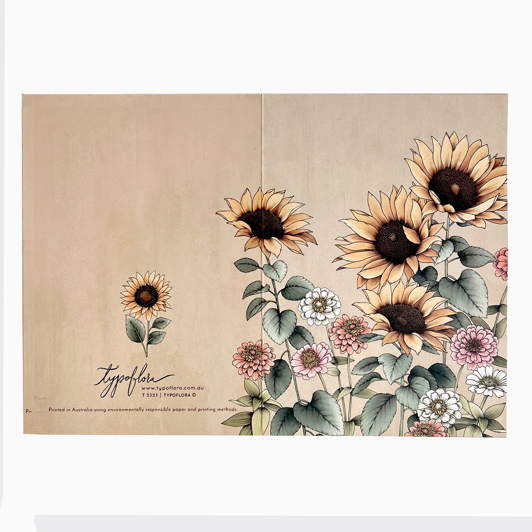 Note card with Australian sunflowers by Typoflora.