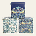 William Morris canister pack of three metal tins with hinged lids.