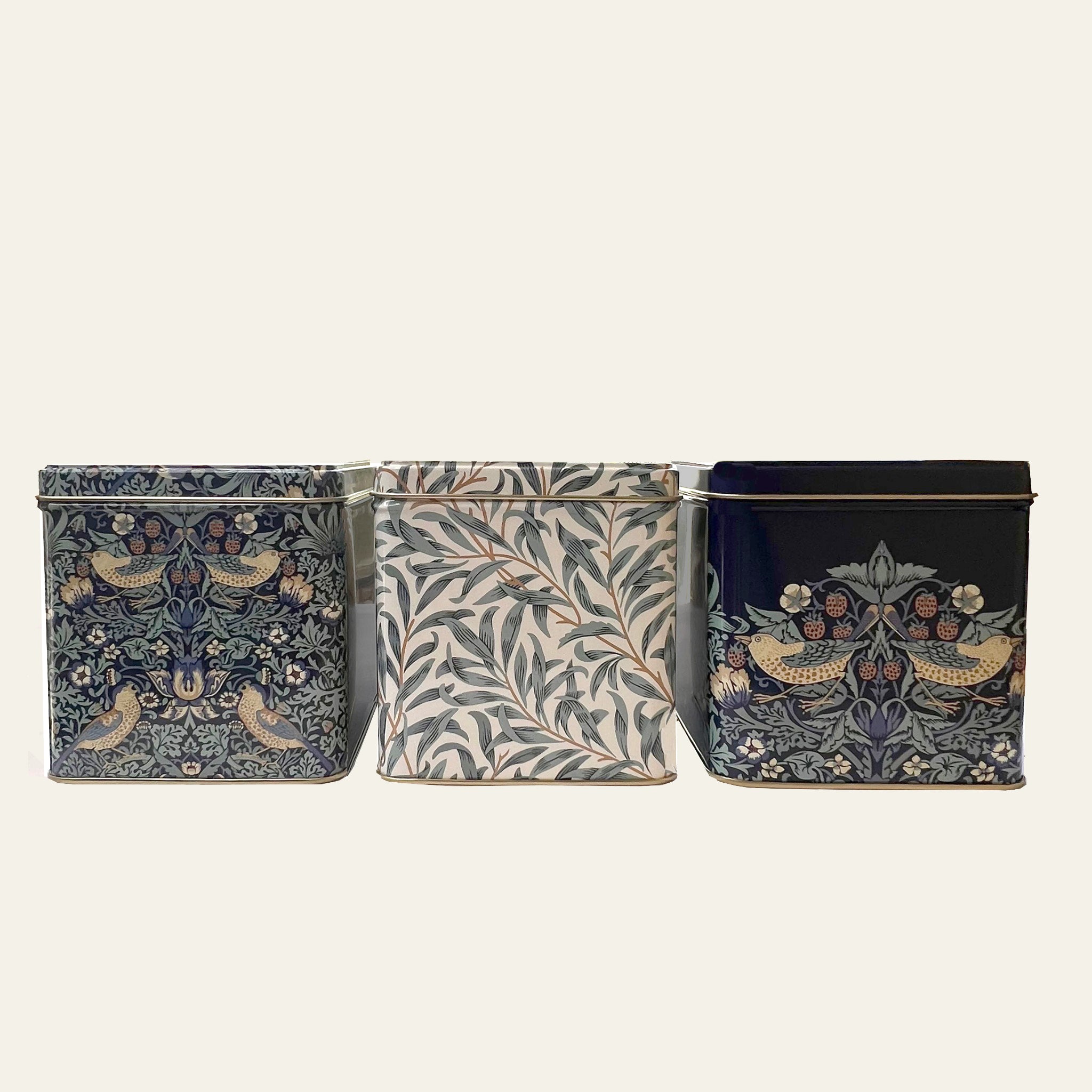 William Morris design on canister pack of three tins by Arts & Crafts.