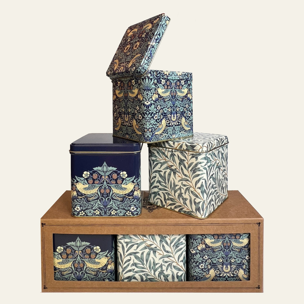William Morris design on canister pack of three tins by Arts & Crafts.
